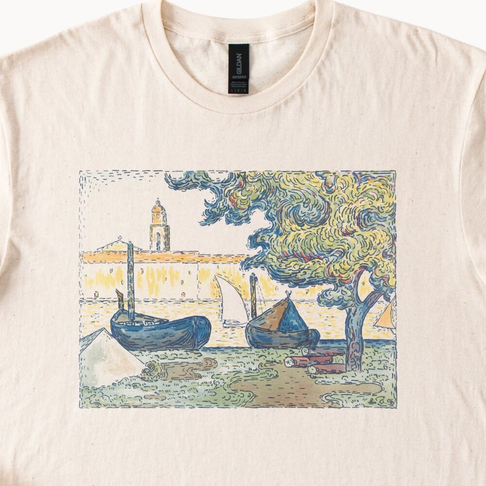 Van Gogh Boats Graphic Tee Artistic Design TShirt Art Lover Top - Picture 2 of 6